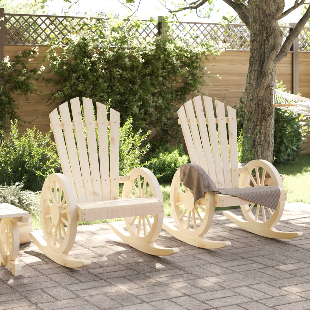 Rocking Adirondack Chair Set of 2 Wood Brown Solid Fir Wood