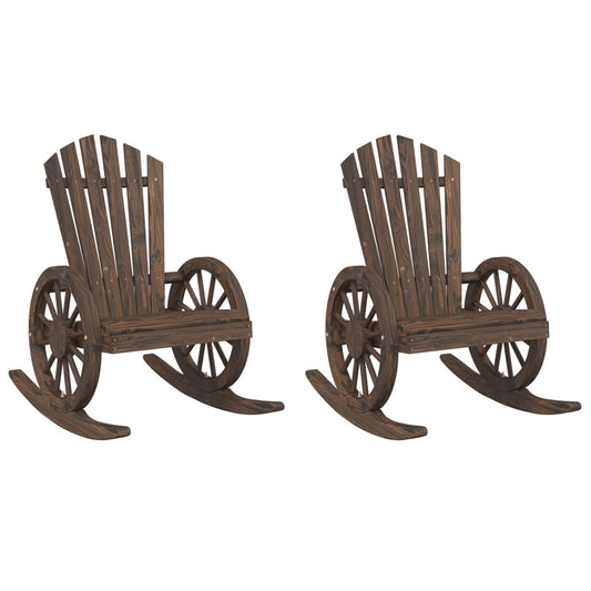 Rocking Adirondack Chair Set of 2 Burnt Look Wood Solid Fir Wood