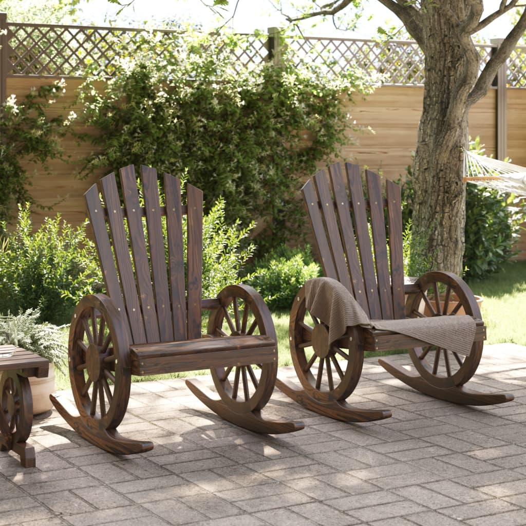 Rocking Adirondack Chair Set of 2 Burnt Look Wood Solid Fir Wood