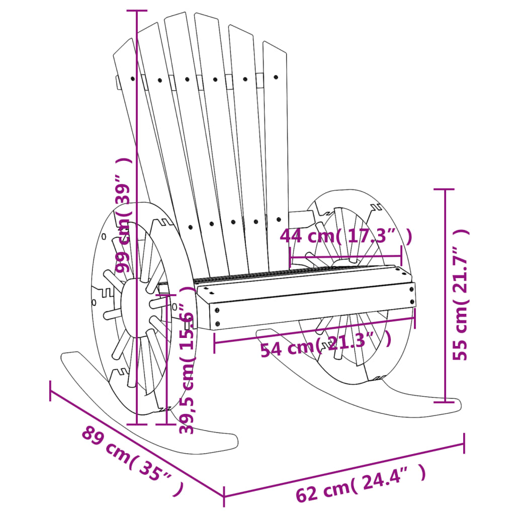 Rocking Adirondack Chair Set of 2 Burnt Look Wood Solid Fir Wood