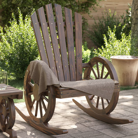 Rocking Adirondack Chair Set of 2 Burnt Look Wood Solid Fir Wood