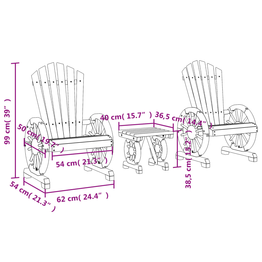 Garden Lounge Set Burnt Wood Solid Fir Wood Medium Ergonomic