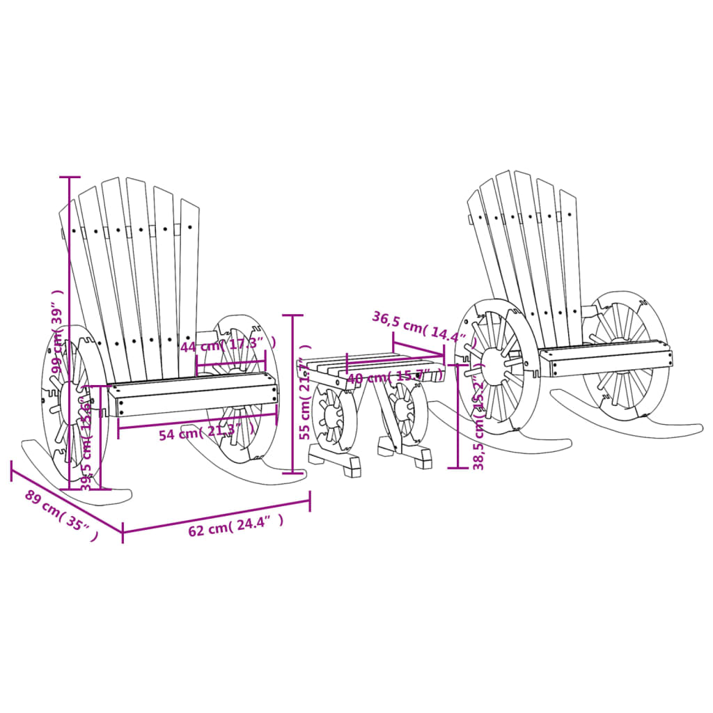 Garden Lounge Set Burnt Look Solid fir wood with a burnt finish