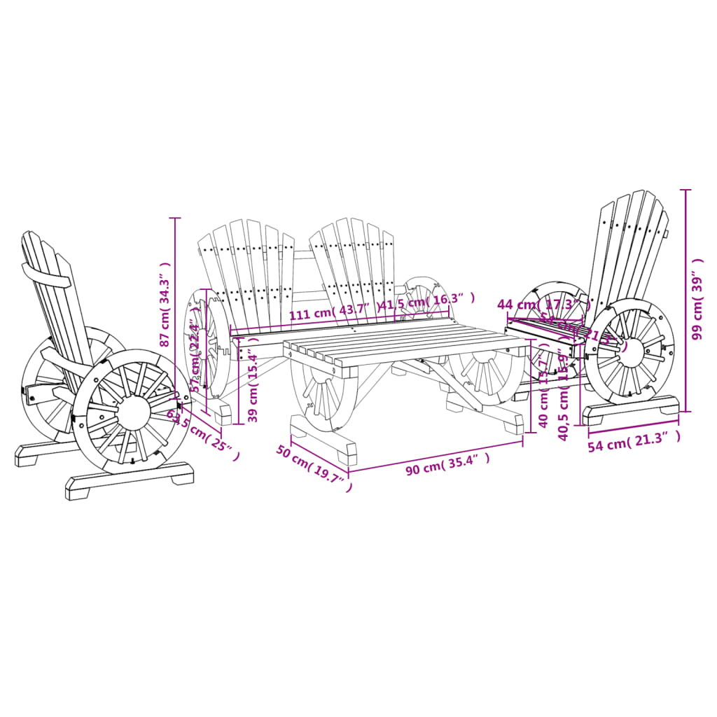 Garden Lounge Set Natural Wood Solid fir wood Large Ergonomic