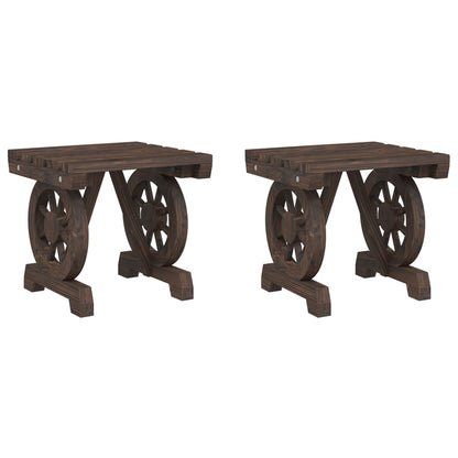 Garden Footstool Set of 2 Burnt wood tone Solid fir wood Medium
