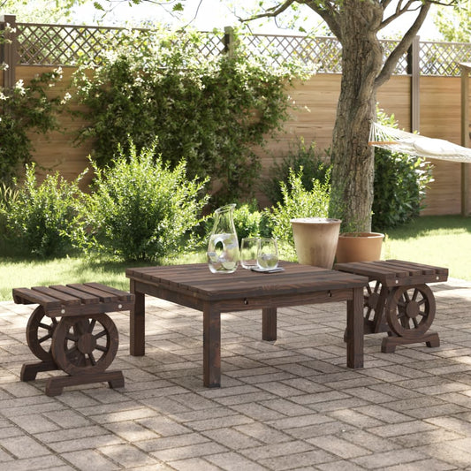 Garden Footstool Set of 2 Burnt wood tone Solid fir wood Medium