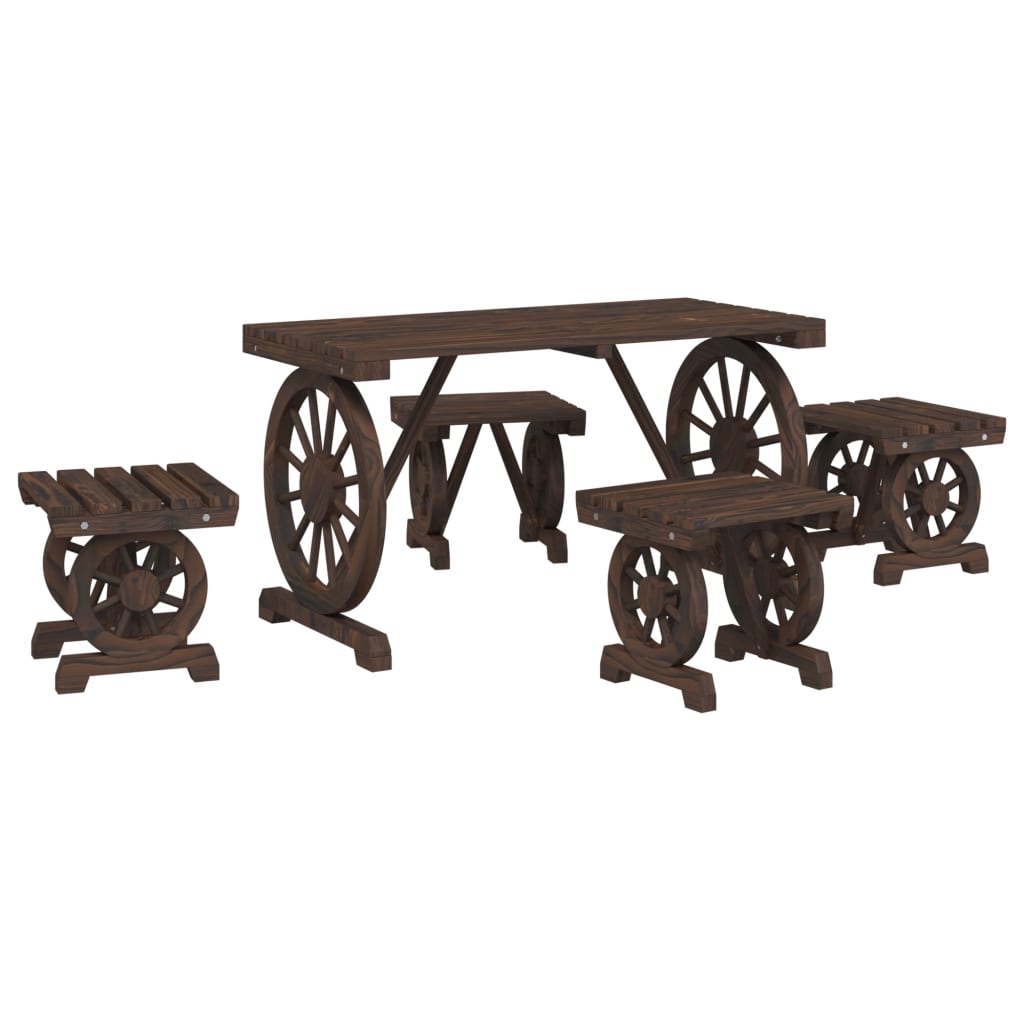 Garden Dining Set Burnt Wood Solid fir wood with a burnt look