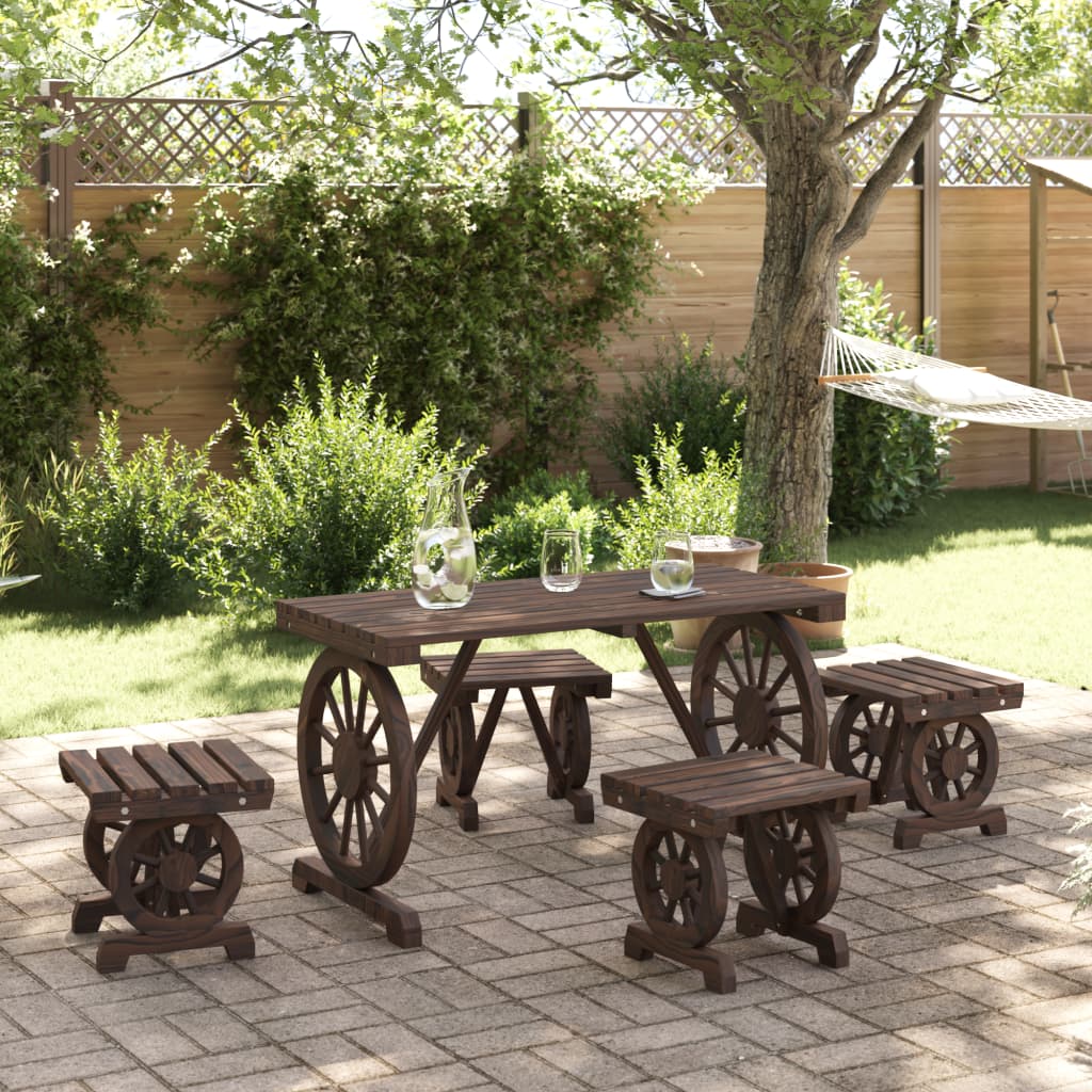 Garden Dining Set Burnt Wood Solid fir wood with a burnt look