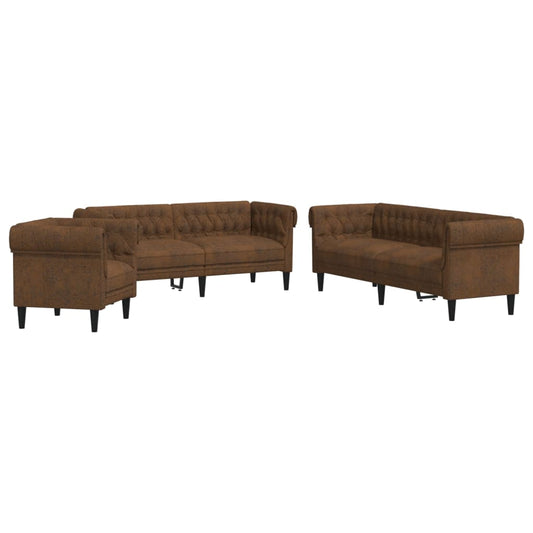 Sofa Set Brown Polyester 3-seater Sofa Set Rectangular Modern