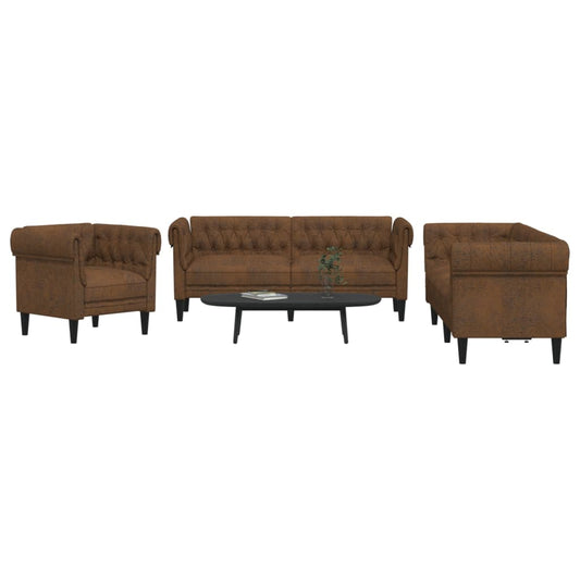 Sofa Set Brown Polyester 3-seater Sofa Set Rectangular Modern