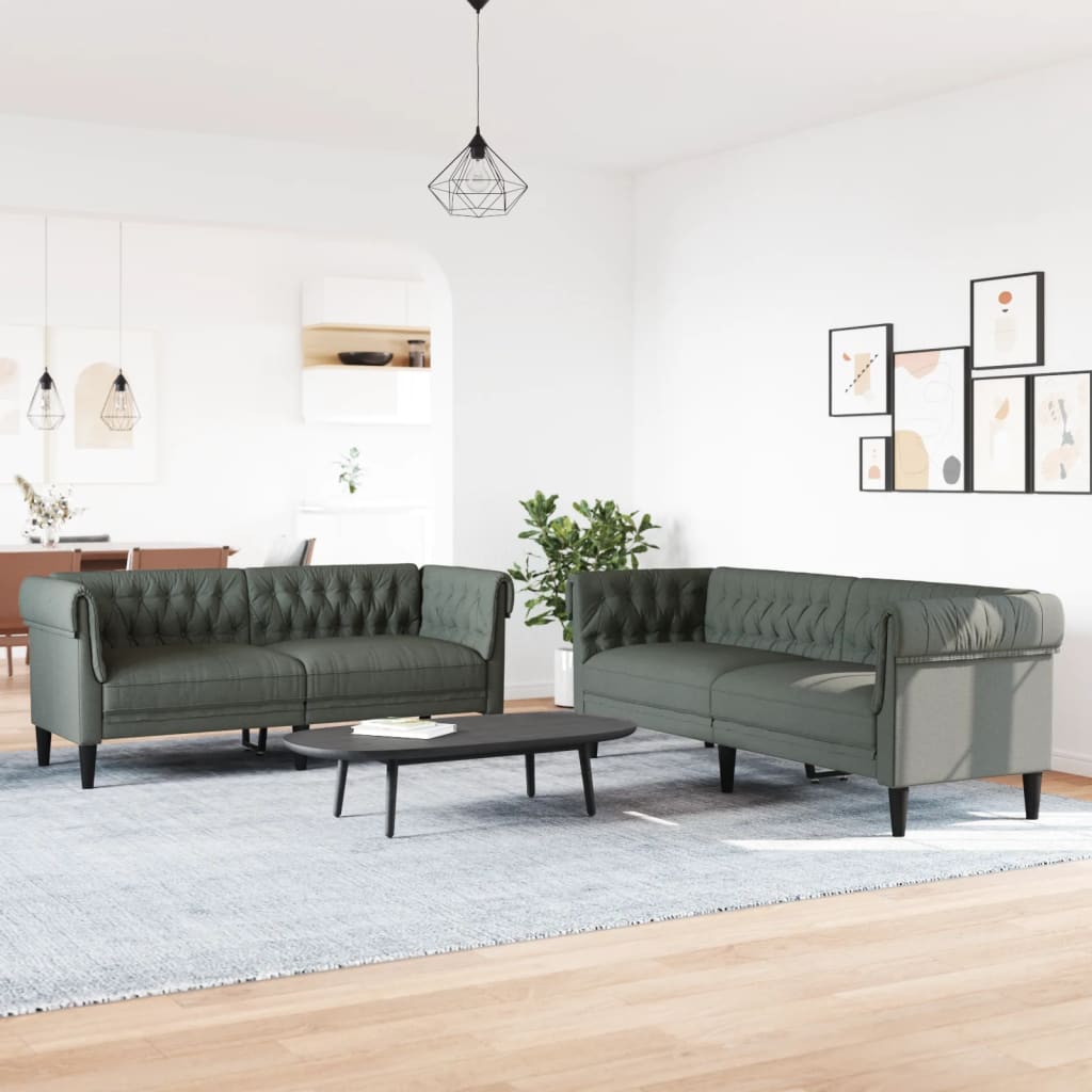 Sofa Set Dark grey 100% polyester, plywood, solid wood