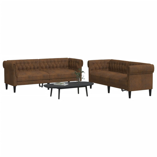 Sofa Set Brown 100% polyester, plywood, solid wood, foam