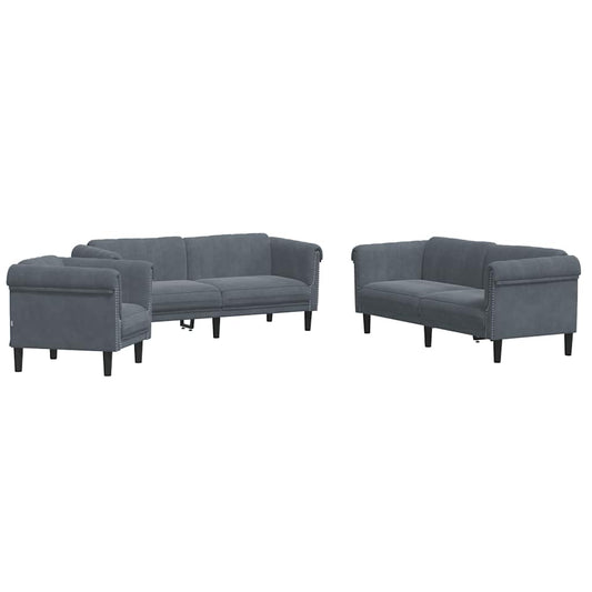 Sofa Set Dark grey Velvet (100% polyester), plywood, solid wood