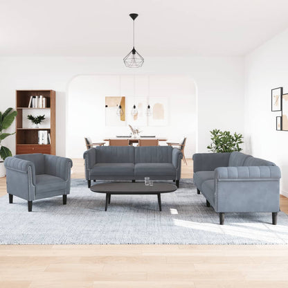 Sofa Set Dark grey Velvet (100% polyester), plywood, solid wood