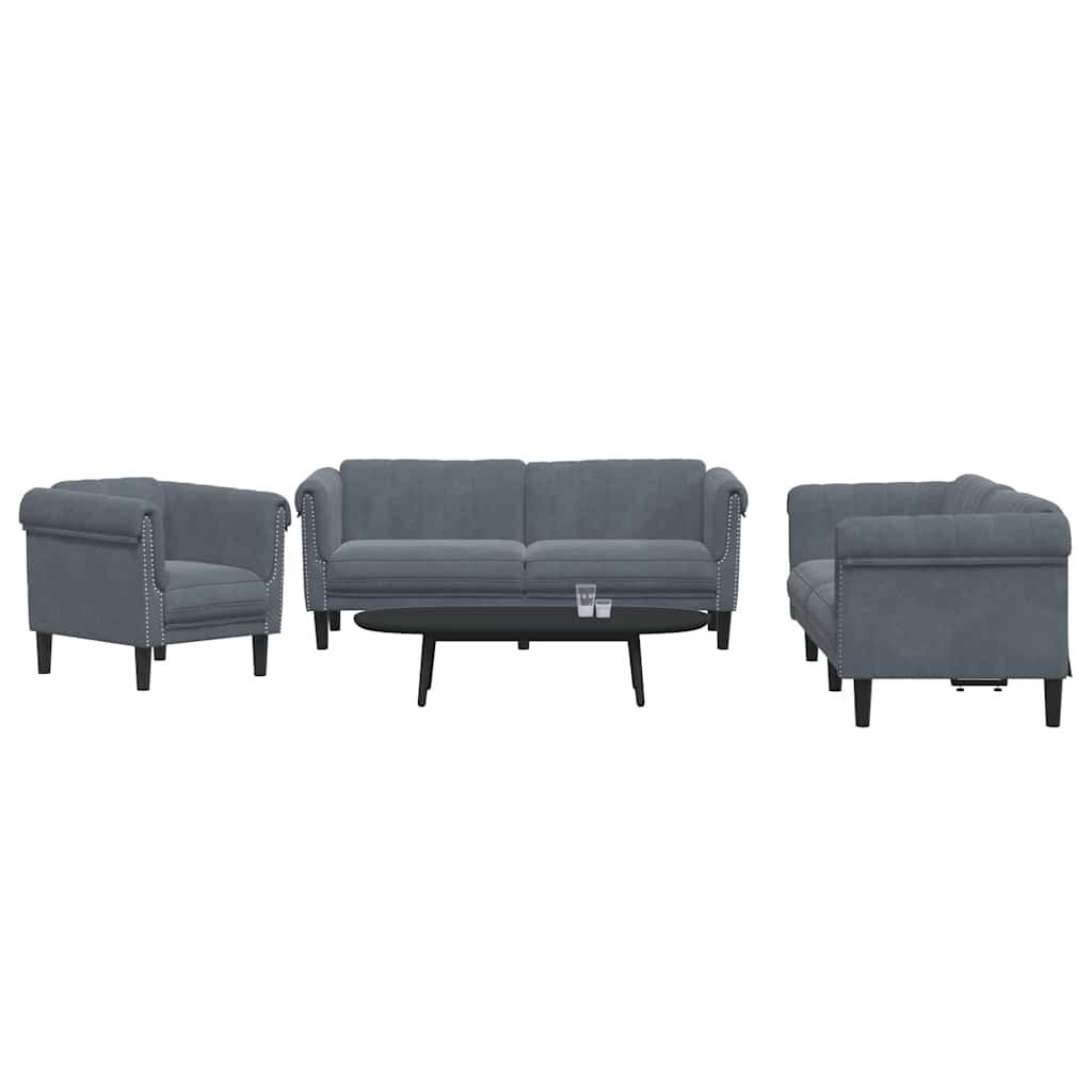 Sofa Set Dark grey Velvet (100% polyester), plywood, solid wood