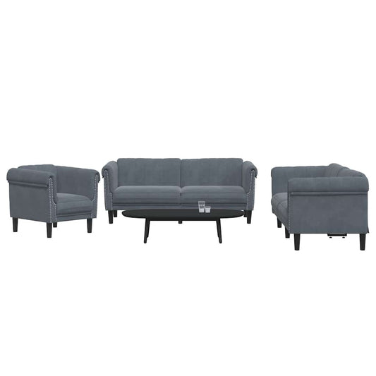 Sofa Set Dark grey Velvet (100% polyester), plywood, solid wood