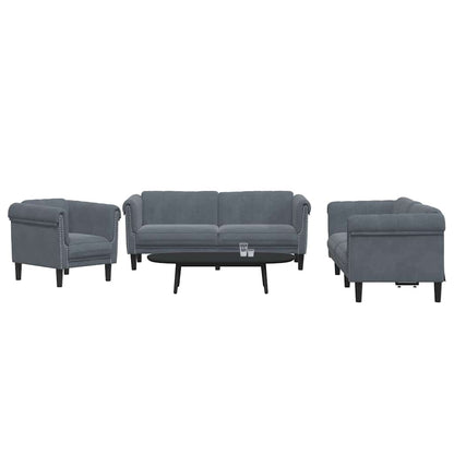 Sofa Set Dark grey Velvet (100% polyester), plywood, solid wood