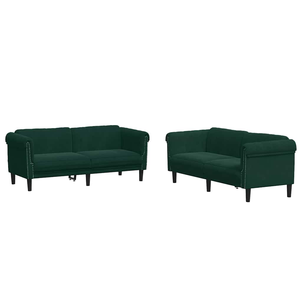 Sofa Set Dark Green Velvet, plywood, solid wood 3-piece settee