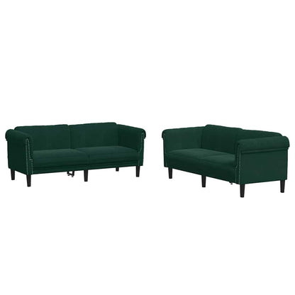 Sofa Set Dark Green Velvet, plywood, solid wood 3-piece settee
