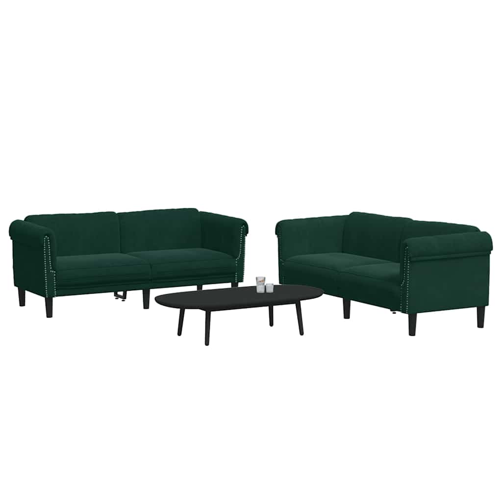 Sofa Set Dark Green Velvet, plywood, solid wood 3-piece settee