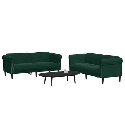 Sofa Set Dark Green Velvet, plywood, solid wood 3-piece settee