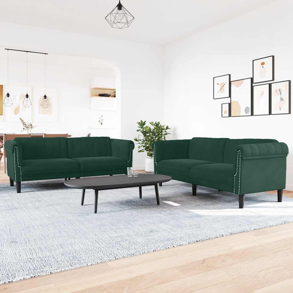 Sofa Set Dark Green Velvet, plywood, solid wood 3-piece settee