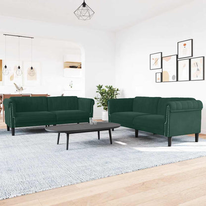 Sofa Set Dark Green Velvet, plywood, solid wood 3-piece settee