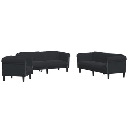 Sofa Set Black Velvet (100% polyester), plywood, solid wood, foam