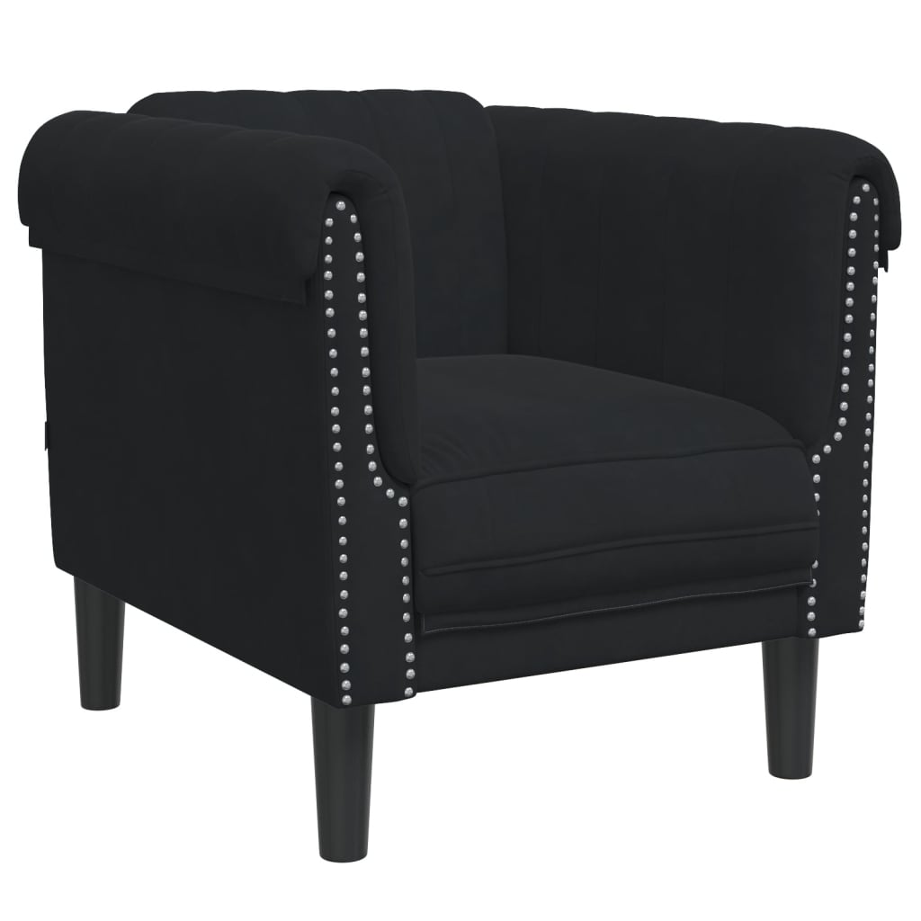 Sofa Set Black Velvet (100% polyester), plywood, solid wood, foam
