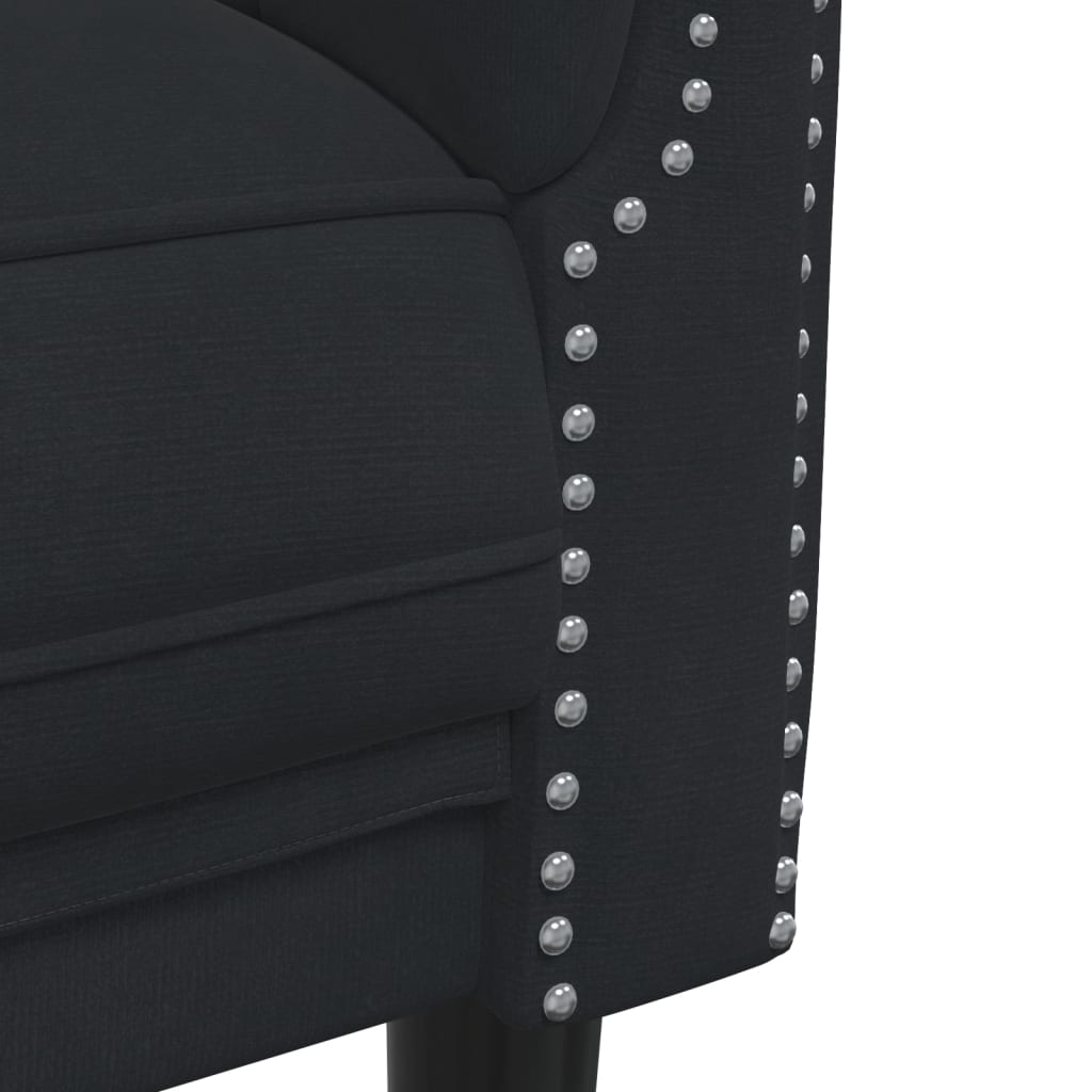 Sofa Set Black Velvet (100% polyester), plywood, solid wood, foam