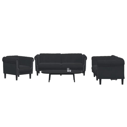 Sofa Set Black Velvet (100% polyester), plywood, solid wood, foam