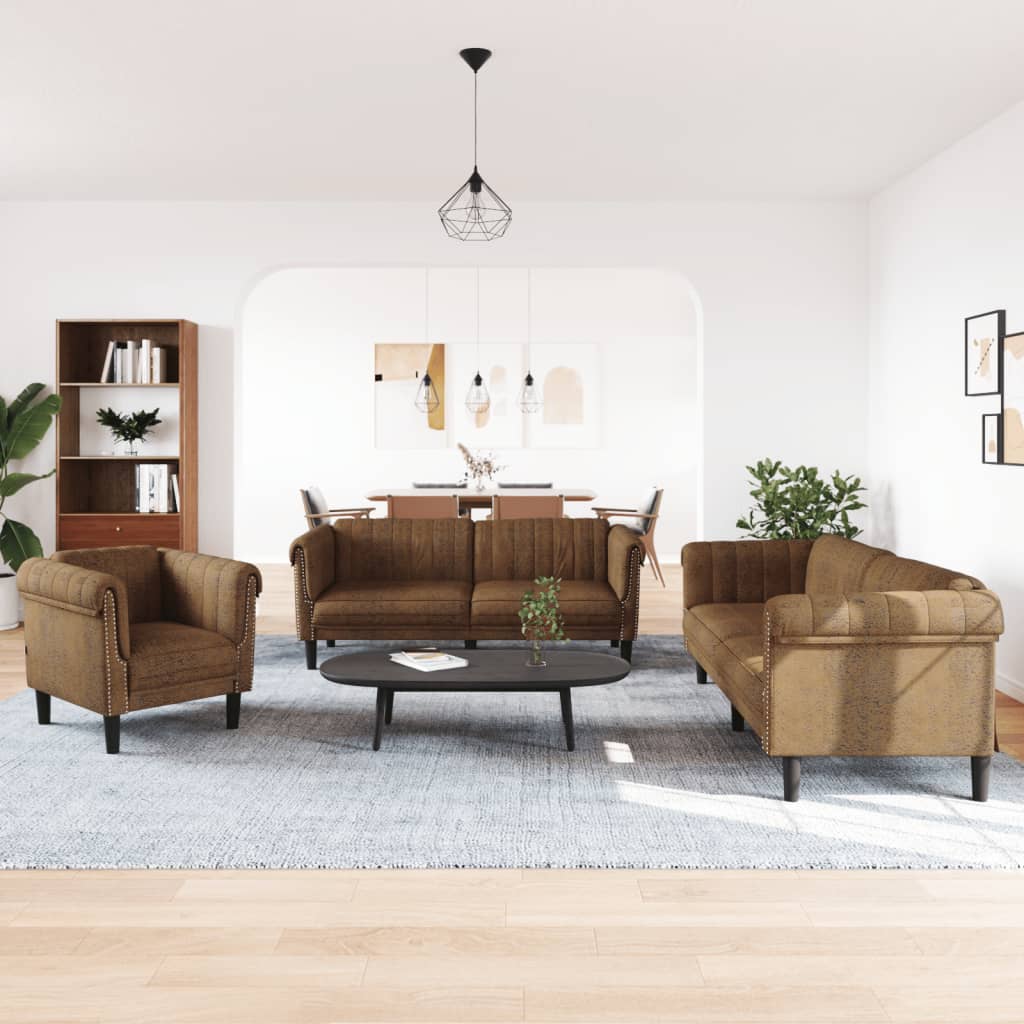 Sofa Set Brown Velvet, Plywood, Solid Wood Medium