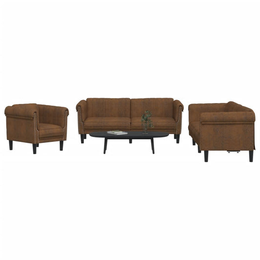Sofa Set Brown Velvet, Plywood, Solid Wood Medium