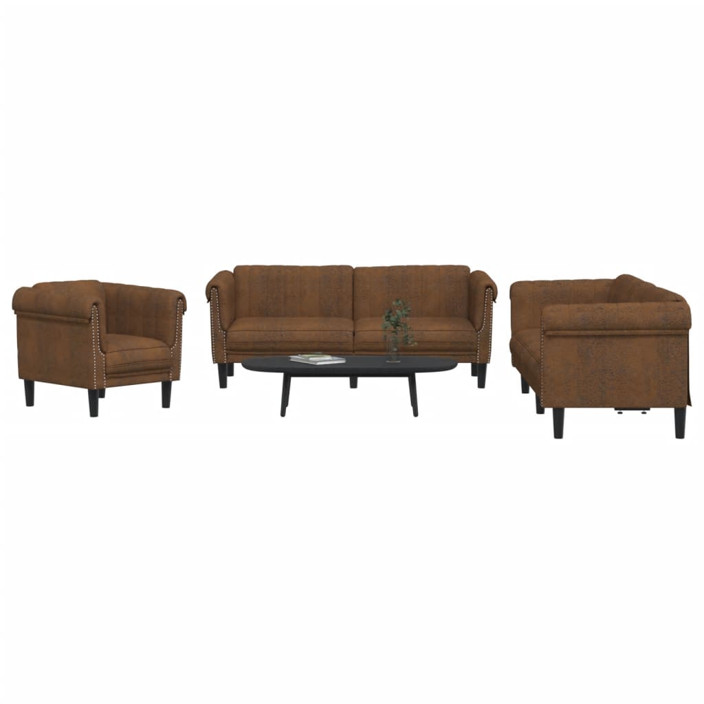 Sofa Set Brown Velvet, Plywood, Solid Wood Medium