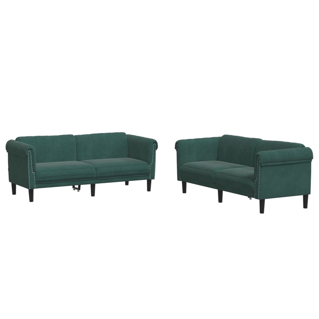 Sofa Set Dark Green Velvet 2-Seater Ergonomic Sofa Set