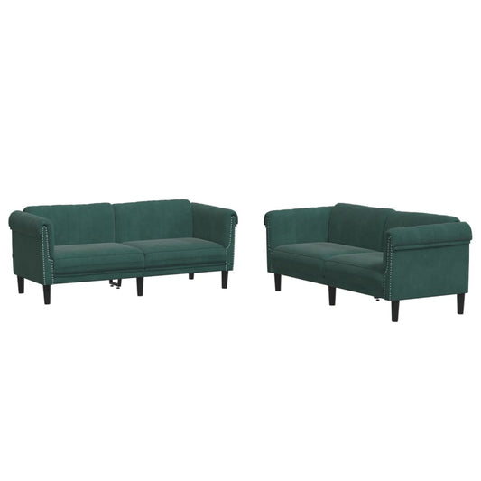 Sofa Set Dark Green Velvet 2-Seater Ergonomic Sofa Set