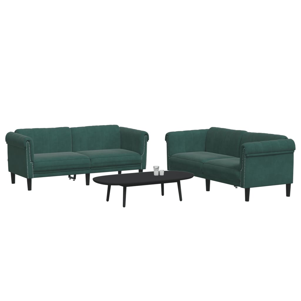 Sofa Set Dark Green Velvet 2-Seater Ergonomic Sofa Set