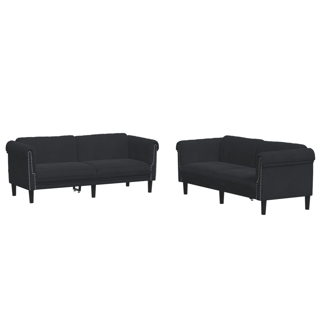 Sofa Set Black Velvet, plywood, solid wood Large Durable