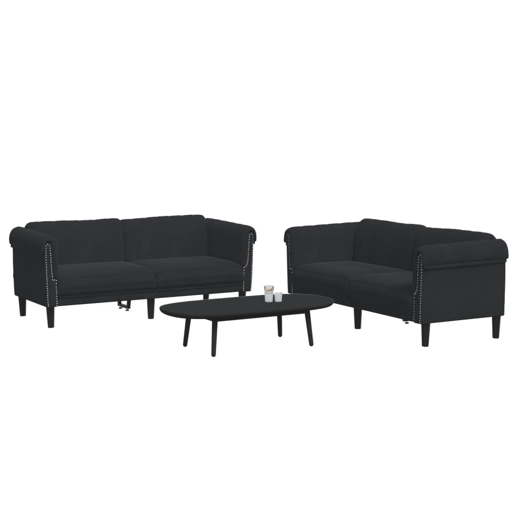 Sofa Set Black Velvet, plywood, solid wood Large Durable