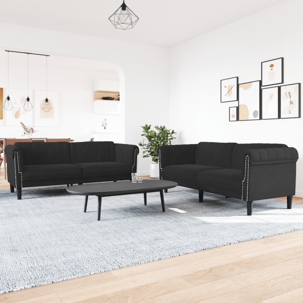 Sofa Set Black Velvet, plywood, solid wood Large Durable