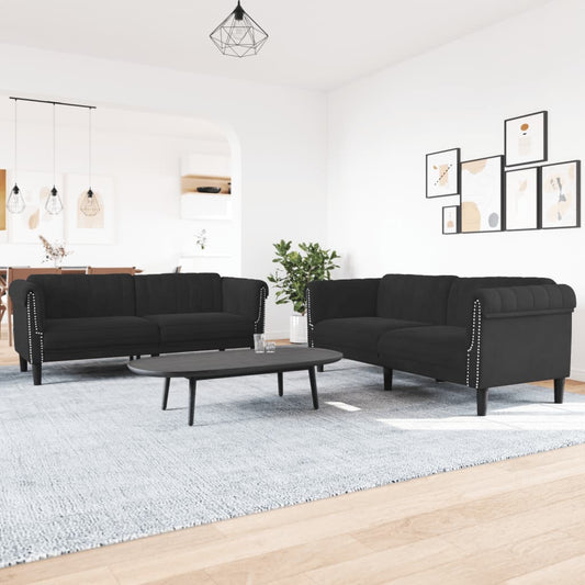 Sofa Set Black Velvet, plywood, solid wood Large Durable
