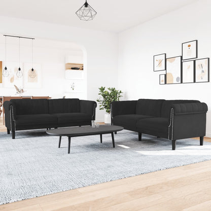 Sofa Set Black Velvet, plywood, solid wood Large Durable