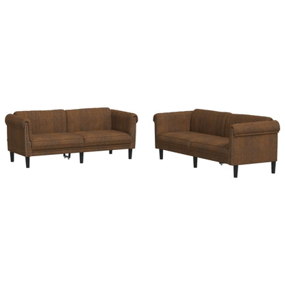 Sofa Set Brown Velvet (100% polyester), plywood, solid wood