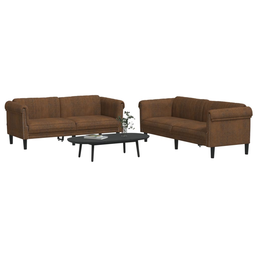 Sofa Set Brown Velvet (100% polyester), plywood, solid wood
