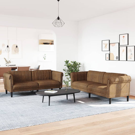 Sofa Set Brown Velvet (100% polyester), plywood, solid wood