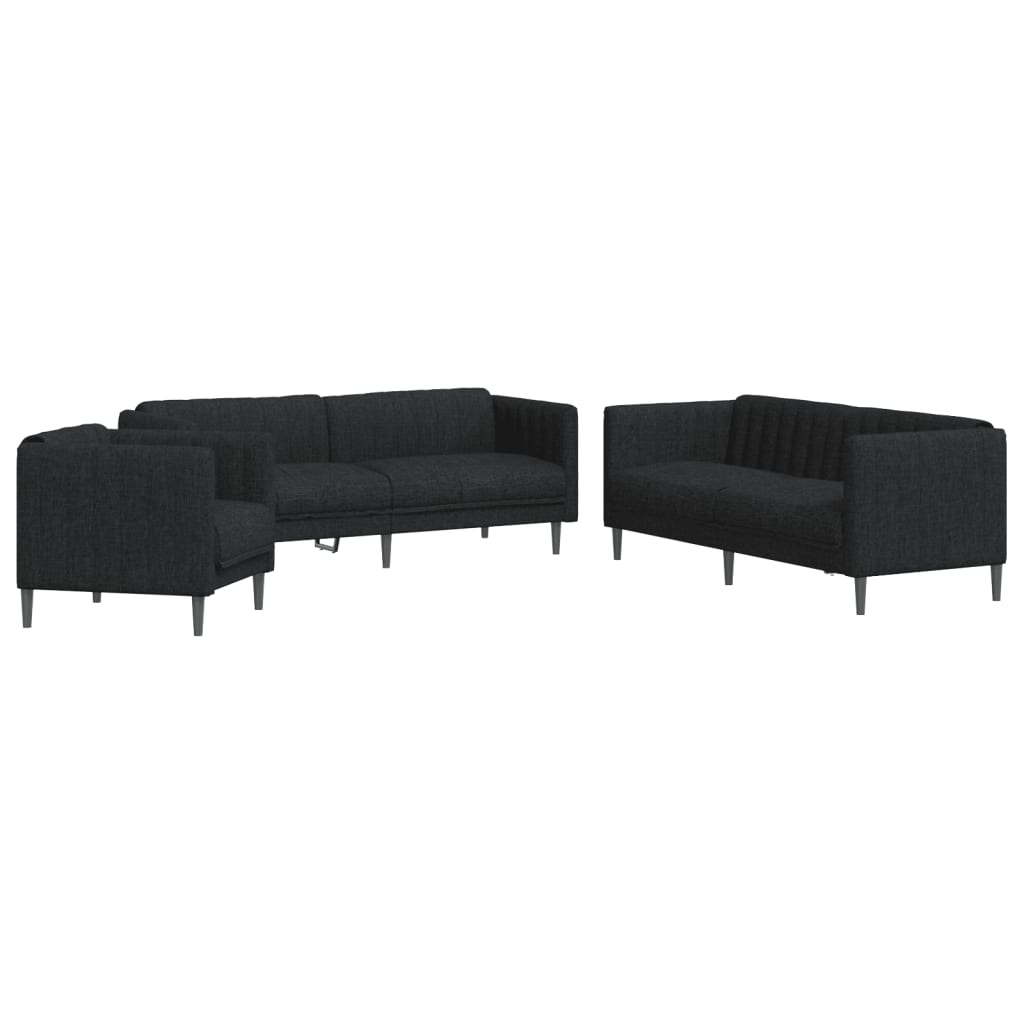 Sofa Set Black Polyester, Plywood, Solid Wood Durable Sofa Set