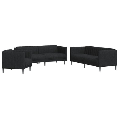 Sofa Set Black Polyester, Plywood, Solid Wood Durable Sofa Set