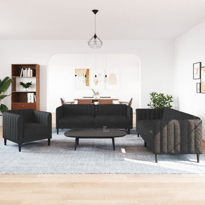 Sofa Set Black Polyester, Plywood, Solid Wood Durable Sofa Set