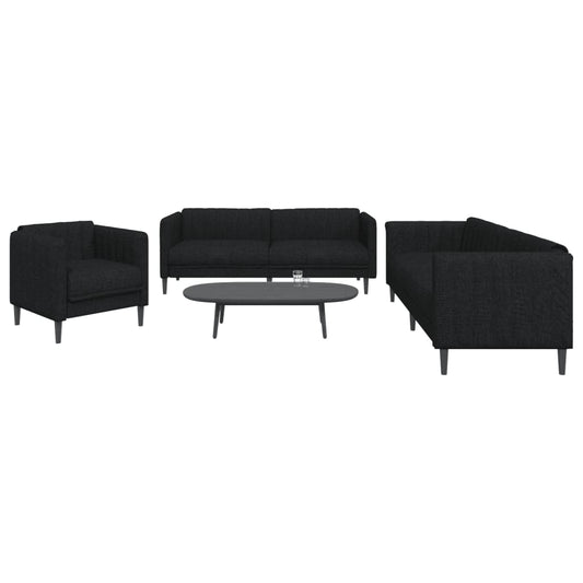 Sofa Set Black Polyester, Plywood, Solid Wood Durable Sofa Set