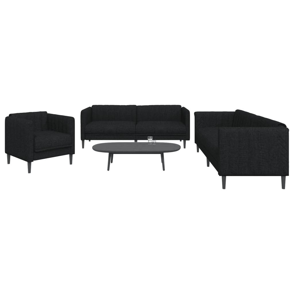 Sofa Set Black Polyester, Plywood, Solid Wood Durable Sofa Set